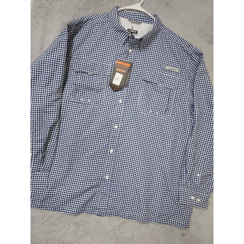 NEW Habit Shirt Mens 3XL Crayfish Creek LS River Fishing Brookside Check Blue